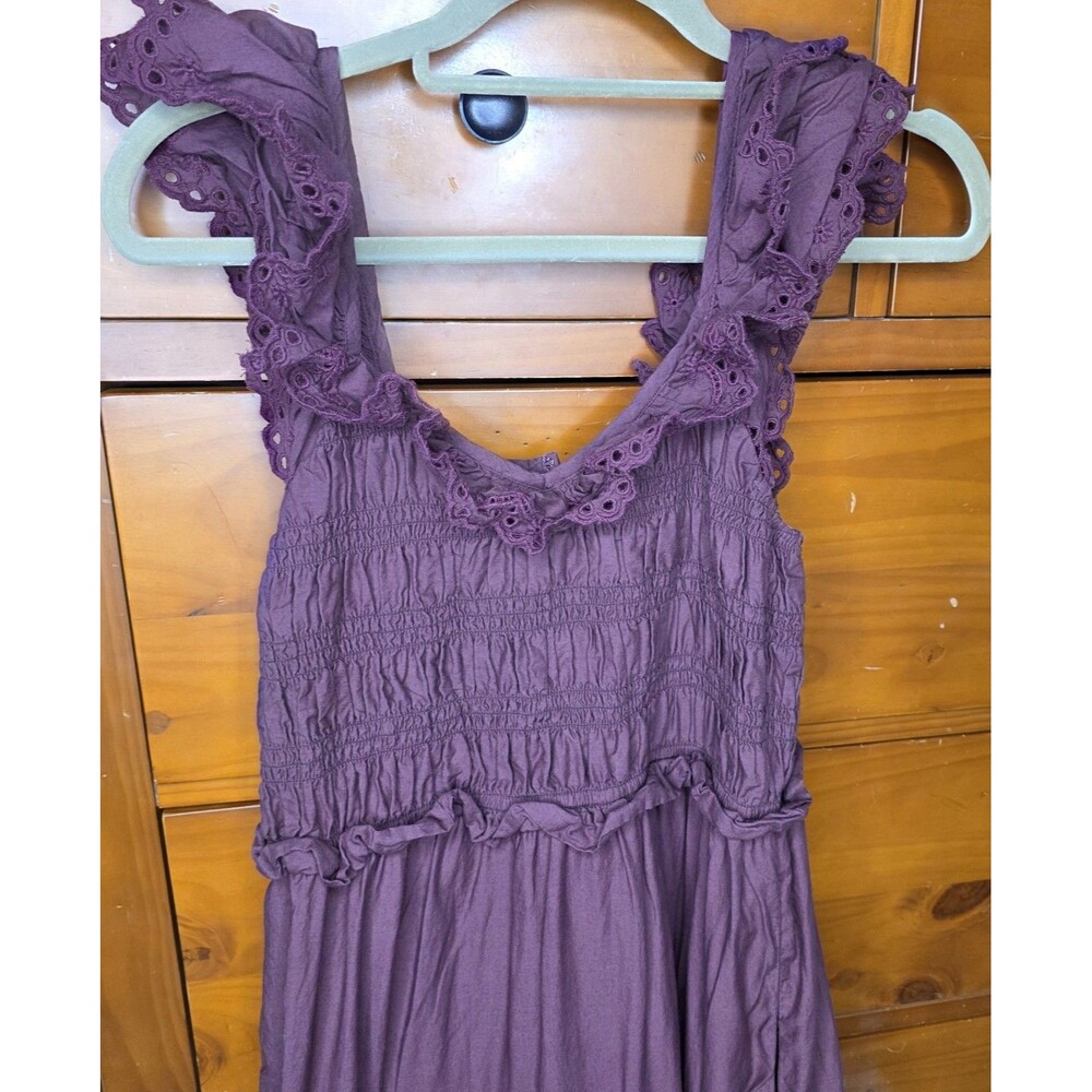 Madewell Lucie Dress Size 4 Embroidered Crochet Tiered Lined Sleeveless Burgundy - Picture 2 of 12